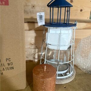 (NEW) Lighthouse Lantern Home Decor / Candle Holder w/ Bolsius  Candle